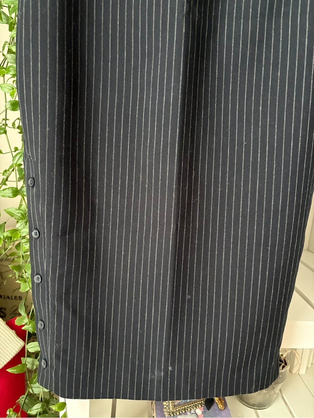 Classic Sleeveless Pinstripe Sheath Dress - Navy - Picture 6 of 13